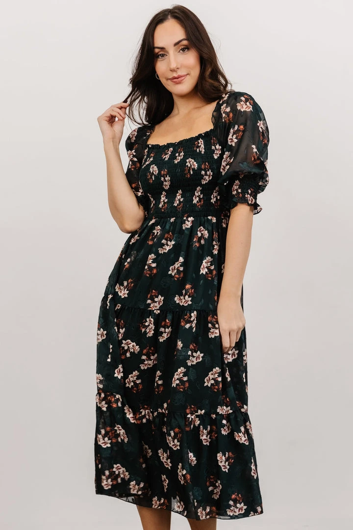 BB Custom Dresses Fabian Jacquard Midi Dress | Dark Green Floral 2 BB Custom Dresses Fabian Jacquard Midi Dress | Dark Green Floral