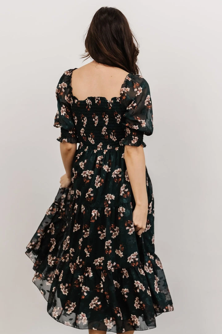 BB Custom Dresses Fabian Jacquard Midi Dress | Dark Green Floral 3 BB Custom Dresses Fabian Jacquard Midi Dress | Dark Green Floral