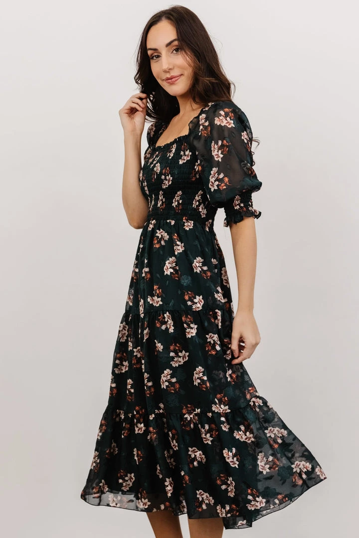 BB Custom Dresses Fabian Jacquard Midi Dress | Dark Green Floral 6 BB Custom Dresses Fabian Jacquard Midi Dress | Dark Green Floral