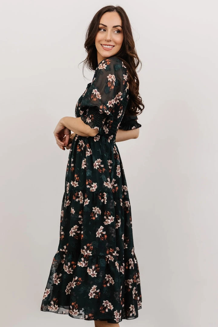 BB Custom Dresses Fabian Jacquard Midi Dress | Dark Green Floral 5 BB Custom Dresses Fabian Jacquard Midi Dress | Dark Green Floral