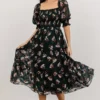 BB Custom Dresses Fabian Jacquard Midi Dress | Dark Green Floral