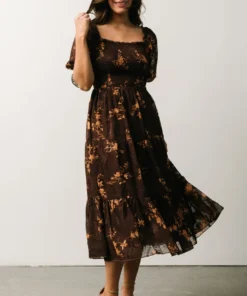 BB Custom Dresses Fabian Jacquard Midi Dress | Mahogany Floral