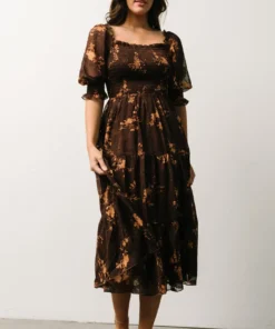 BB Custom Dresses Fabian Jacquard Midi Dress | Mahogany Floral