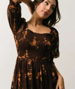 BB Custom Dresses Fabian Jacquard Midi Dress | Mahogany Floral