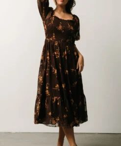 BB Custom Dresses Fabian Jacquard Midi Dress | Mahogany Floral