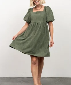 POL Felipa Corduroy Mini Dress | Dusty Green Dresses