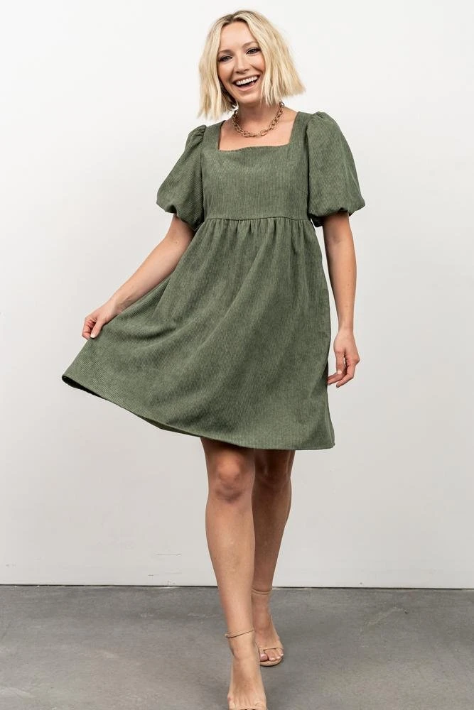 POL Felipa Corduroy Mini Dress | Dusty Green Dresses 2 POL Felipa Corduroy Mini Dress | Dusty Green Dresses