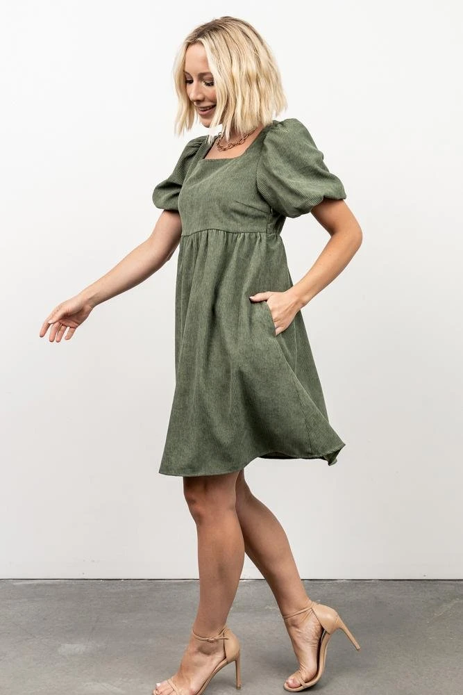POL Felipa Corduroy Mini Dress | Dusty Green Dresses 6 POL Felipa Corduroy Mini Dress | Dusty Green Dresses