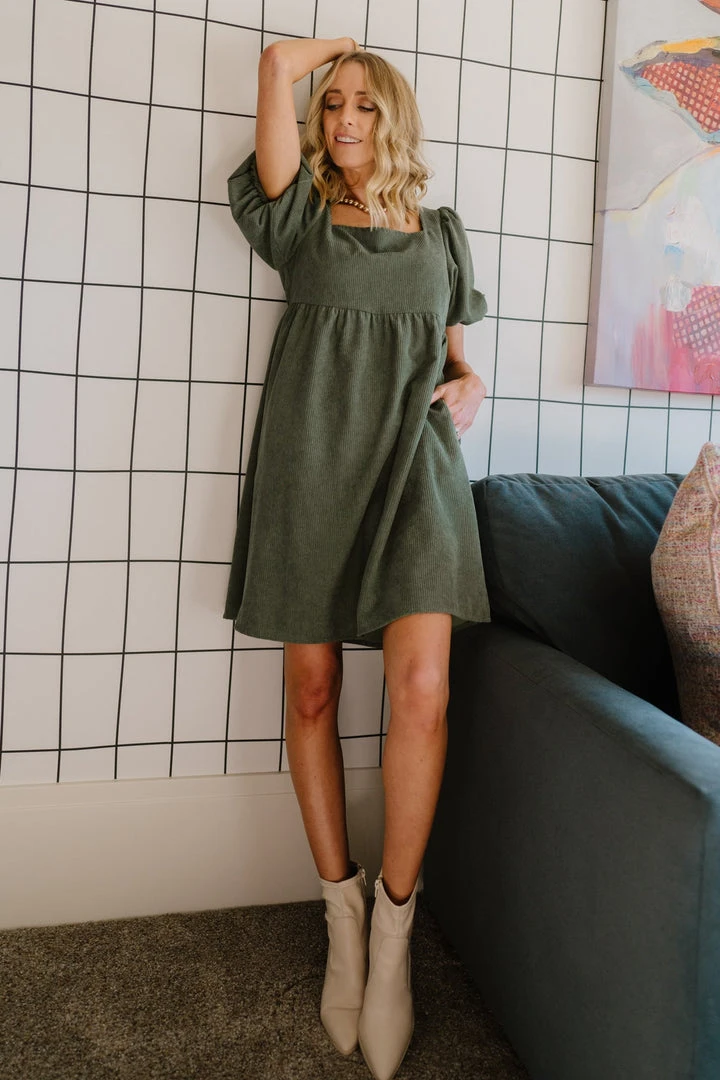 POL Felipa Corduroy Mini Dress | Dusty Green Dresses 10 POL Felipa Corduroy Mini Dress | Dusty Green Dresses