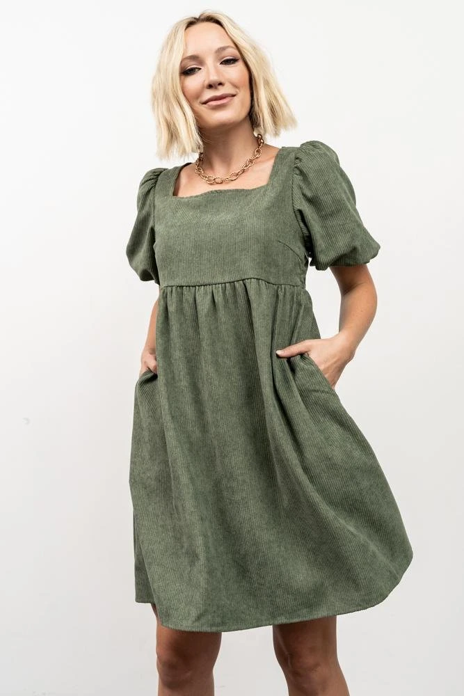 POL Felipa Corduroy Mini Dress | Dusty Green Dresses 3 POL Felipa Corduroy Mini Dress | Dusty Green Dresses
