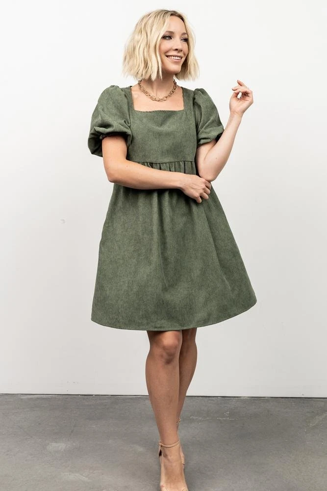 POL Felipa Corduroy Mini Dress | Dusty Green Dresses 4 POL Felipa Corduroy Mini Dress | Dusty Green Dresses
