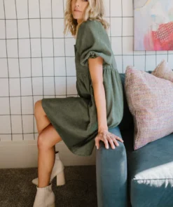 POL Felipa Corduroy Mini Dress | Dusty Green Dresses 18 POL Felipa Corduroy Mini Dress | Dusty Green Dresses