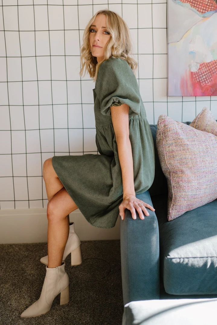 POL Felipa Corduroy Mini Dress | Dusty Green Dresses 9 POL Felipa Corduroy Mini Dress | Dusty Green Dresses