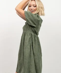POL Felipa Corduroy Mini Dress | Dusty Green Dresses 14 POL Felipa Corduroy Mini Dress | Dusty Green Dresses