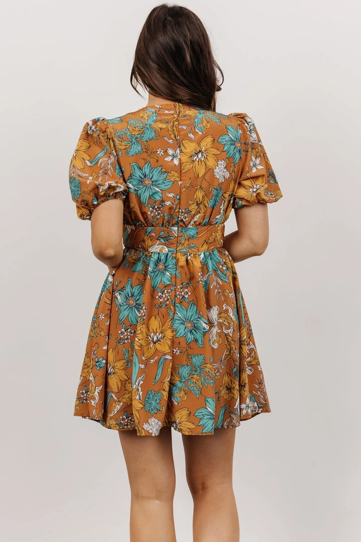 FT Dresses Finland Balloon Sleeve Mini Dress | Camel Floral 3 FT Dresses Finland Balloon Sleeve Mini Dress | Camel Floral