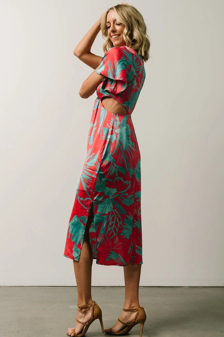 SL Finn Front Tie Midi Dress | Fuchsia Palm Print 4 SL Finn Front Tie Midi Dress | Fuchsia Palm Print