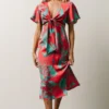 SL Finn Front Tie Midi Dress | Fuchsia Palm Print