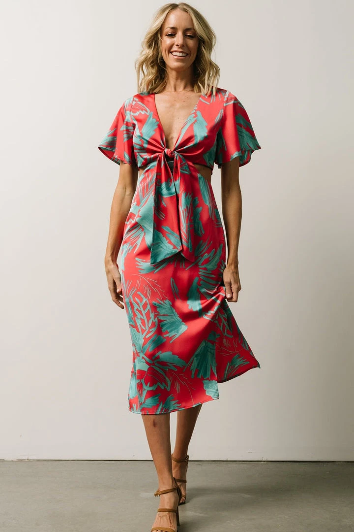 SL Finn Front Tie Midi Dress | Fuchsia Palm Print 1 SL Finn Front Tie Midi Dress | Fuchsia Palm Print