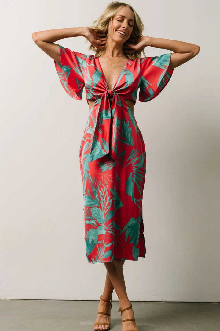 SL Finn Front Tie Midi Dress | Fuchsia Palm Print 5 SL Finn Front Tie Midi Dress | Fuchsia Palm Print