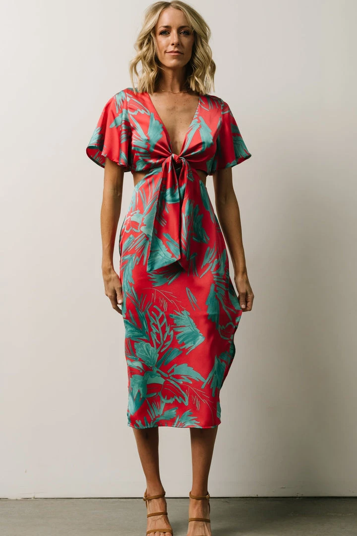 SL Finn Front Tie Midi Dress | Fuchsia Palm Print 7 SL Finn Front Tie Midi Dress | Fuchsia Palm Print