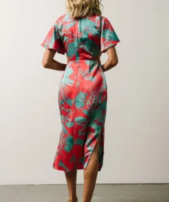 SL Finn Front Tie Midi Dress | Fuchsia Palm Print