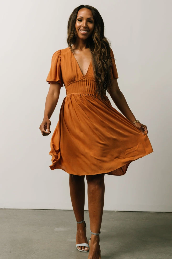 IL Fiona Pintuck Pleat Mini Dress | Camel 2 IL Fiona Pintuck Pleat Mini Dress | Camel