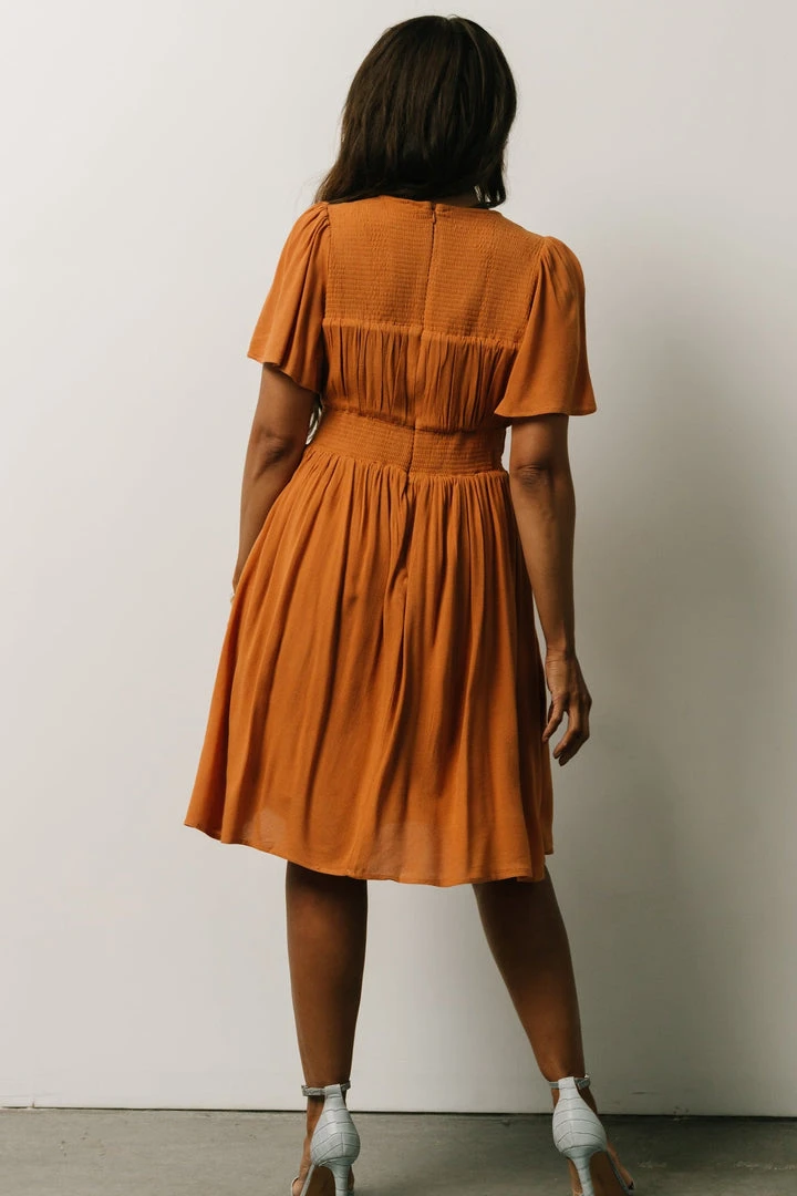 IL Fiona Pintuck Pleat Mini Dress | Camel 4 IL Fiona Pintuck Pleat Mini Dress | Camel