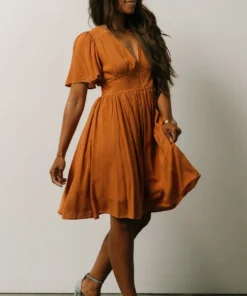 IL Fiona Pintuck Pleat Mini Dress | Camel 9 IL Fiona Pintuck Pleat Mini Dress | Camel