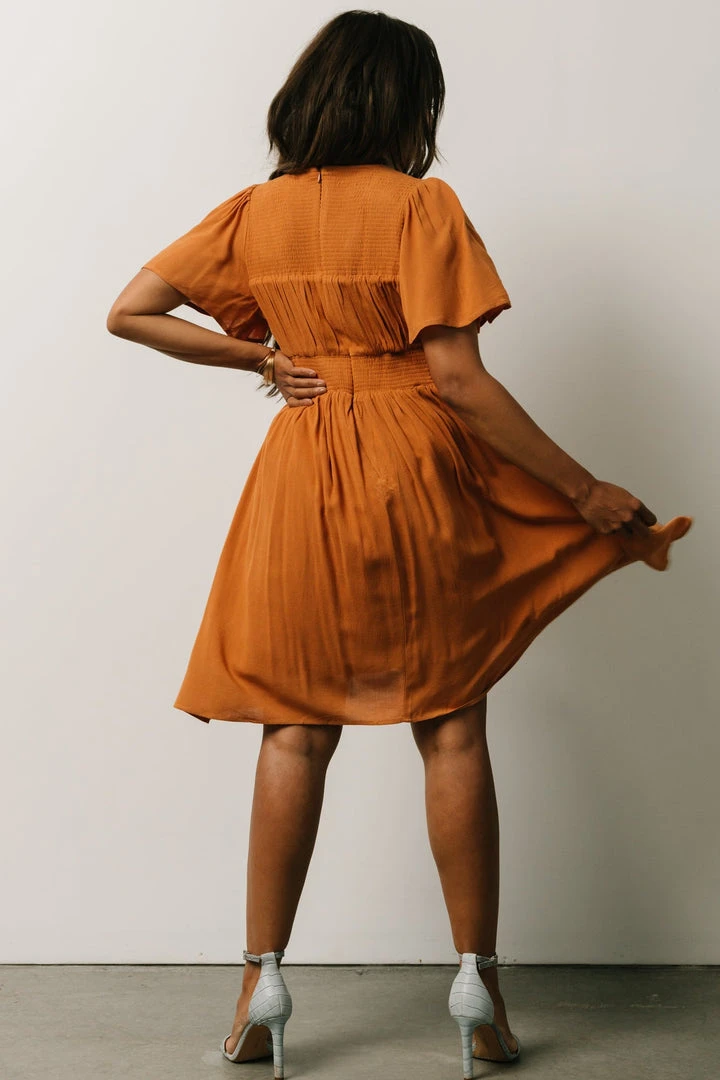 IL Fiona Pintuck Pleat Mini Dress | Camel 5 IL Fiona Pintuck Pleat Mini Dress | Camel