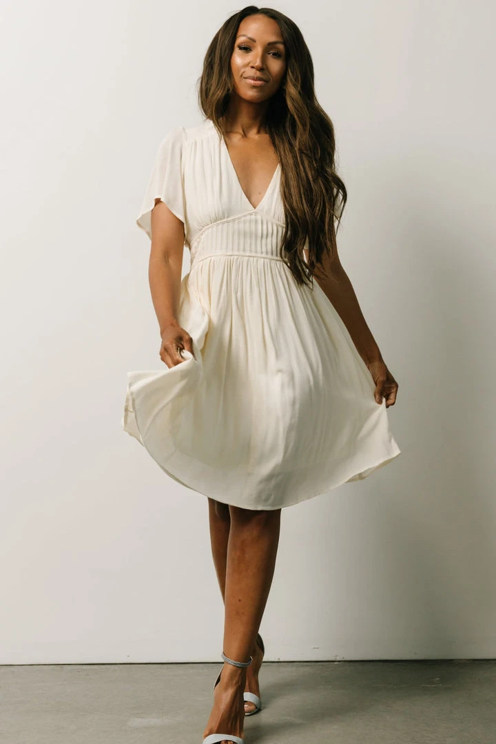 IL Fiona Pintuck Pleat Mini Dress | Cream Dresses 1 IL Fiona Pintuck Pleat Mini Dress | Cream Dresses