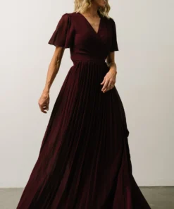 Soi Francine Pleated Wrap Maxi Dress | Burgundy Dresses