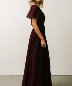 Soi Francine Pleated Wrap Maxi Dress | Burgundy Dresses