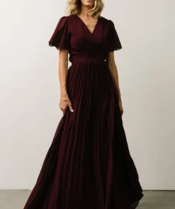 Soi Francine Pleated Wrap Maxi Dress | Burgundy Dresses