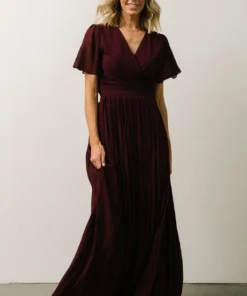 Soi Francine Pleated Wrap Maxi Dress | Burgundy Dresses