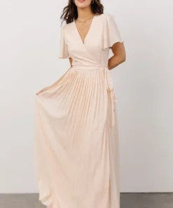 Soi Francine Pleated Wrap Maxi Dress | Light Peach Dresses