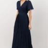 Soi Francine Pleated Wrap Maxi Dress | Navy Dresses