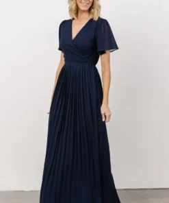 Soi Francine Pleated Wrap Maxi Dress | Navy Dresses