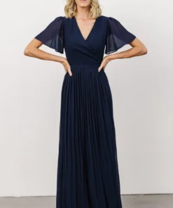 Soi Francine Pleated Wrap Maxi Dress | Navy Dresses