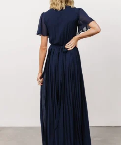 Soi Francine Pleated Wrap Maxi Dress | Navy Dresses