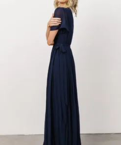 Soi Francine Pleated Wrap Maxi Dress | Navy Dresses