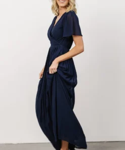 Soi Francine Pleated Wrap Maxi Dress | Navy Dresses