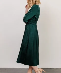 POL Dresses Gabriella Satin Midi Dress | Dark Green