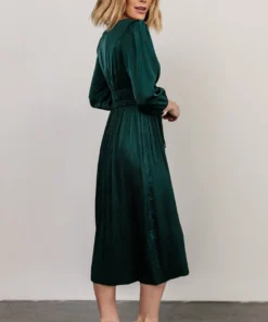 POL Dresses Gabriella Satin Midi Dress | Dark Green