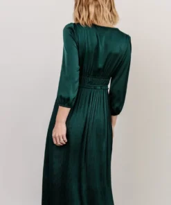 POL Dresses Gabriella Satin Midi Dress | Dark Green