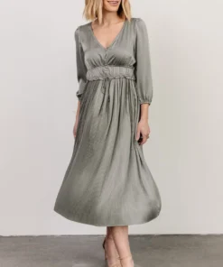 POL Gabriella Satin Midi Dress | Eucalyptus