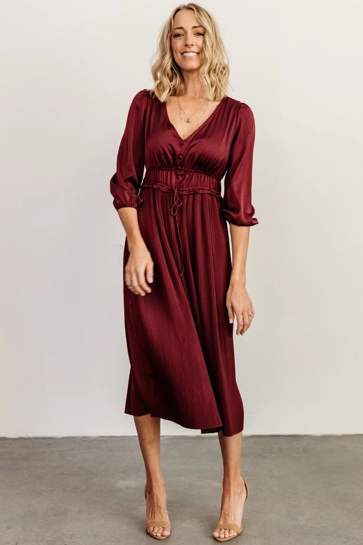 POL Dresses Gabriella Satin Midi Dress | Merlot 1 POL Dresses Gabriella Satin Midi Dress | Merlot