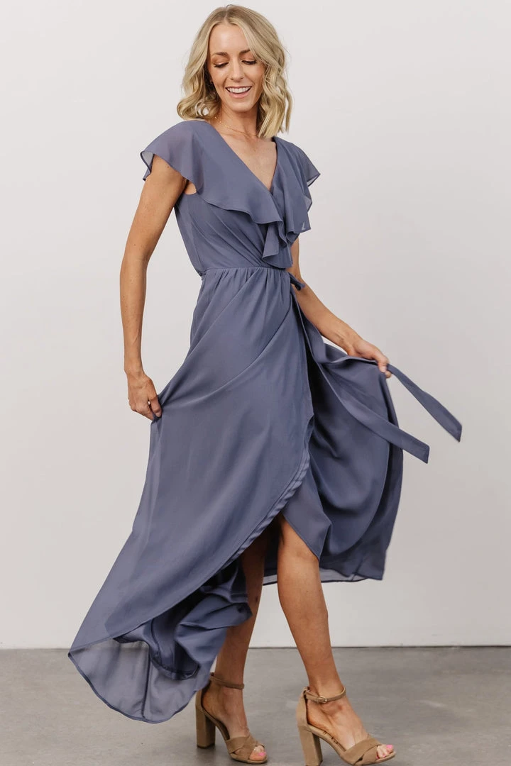 Soi Gaia Tulip Wrap Dress | Slate Blue 2 Soi Gaia Tulip Wrap Dress | Slate Blue