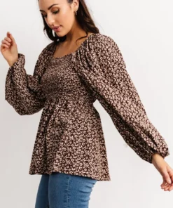 HAY Greta Long Sleeve Peasant Top | Brown Floral 7 HAY Greta Long Sleeve Peasant Top | Brown Floral