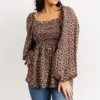 HAY Greta Long Sleeve Peasant Top | Brown Floral