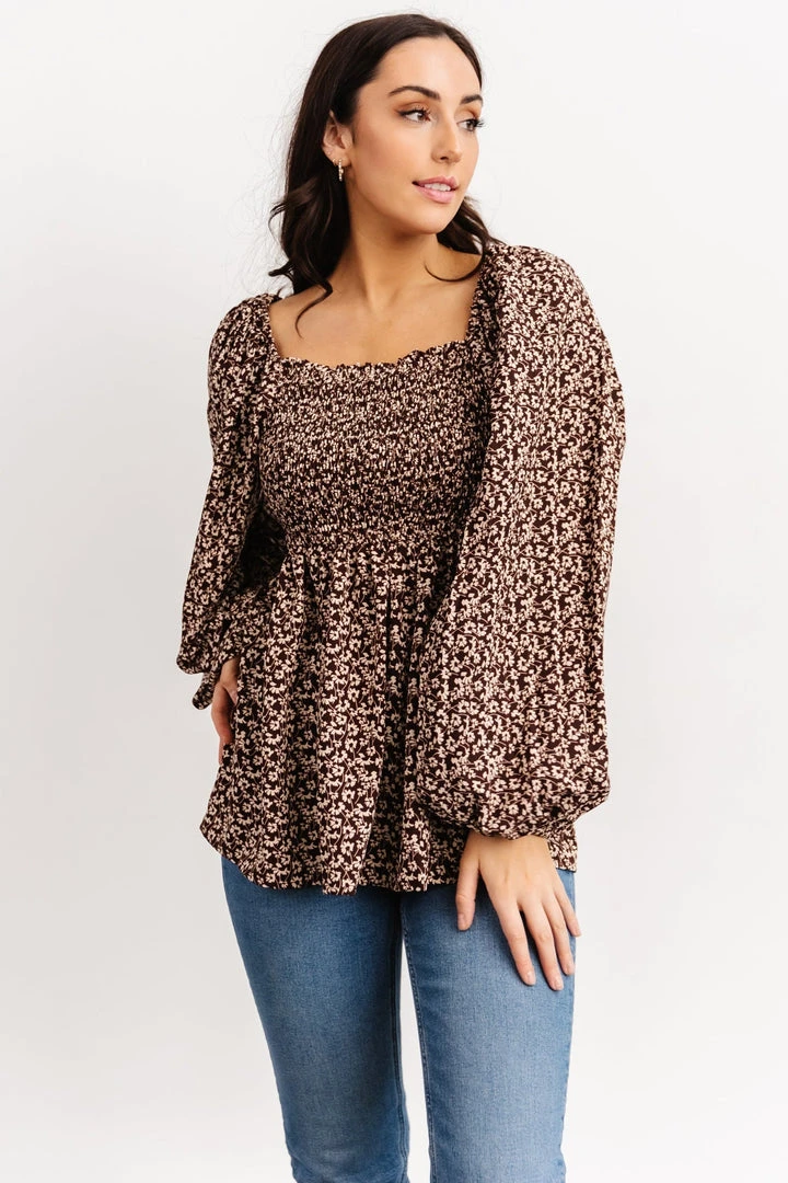 HAY Greta Long Sleeve Peasant Top | Brown Floral 1 HAY Greta Long Sleeve Peasant Top | Brown Floral